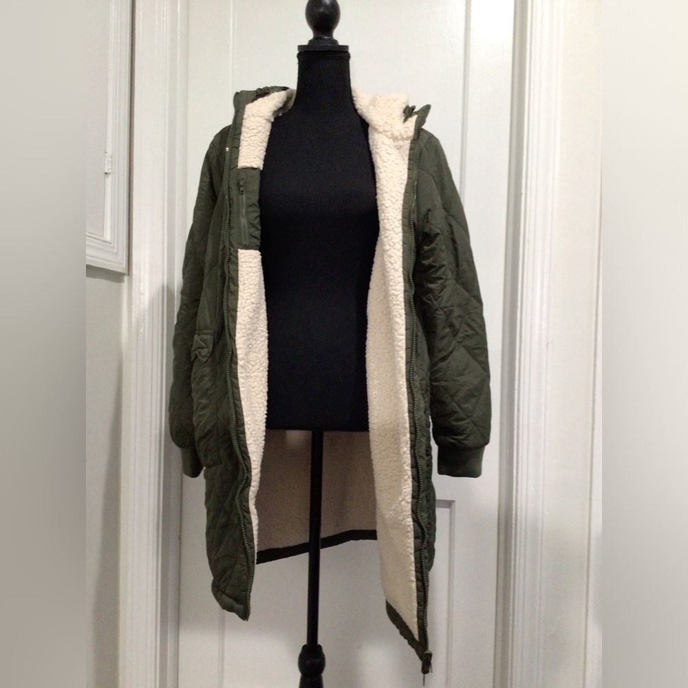 Green reversible warm winter coat